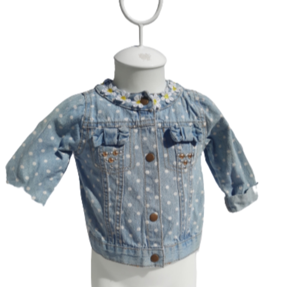 Little Lass Toddler Denim Polka Dot Jacket 24MO.
